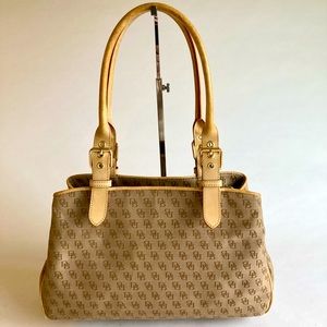 Dooney & Brourke Brown Cream Canvas Leather Tote